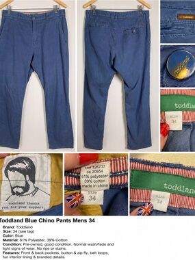 Toddland Blue Mens Chino Pants Size 34